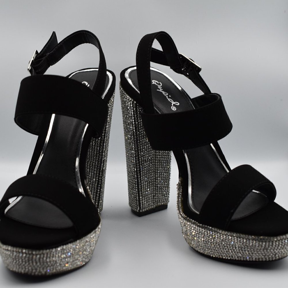 Qupid Black and Rhinestone Platform Heels